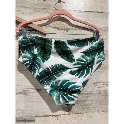 Boutique Tankini Swimsuit Women XL Green Palm Leaf Peplum Tropical EUC3