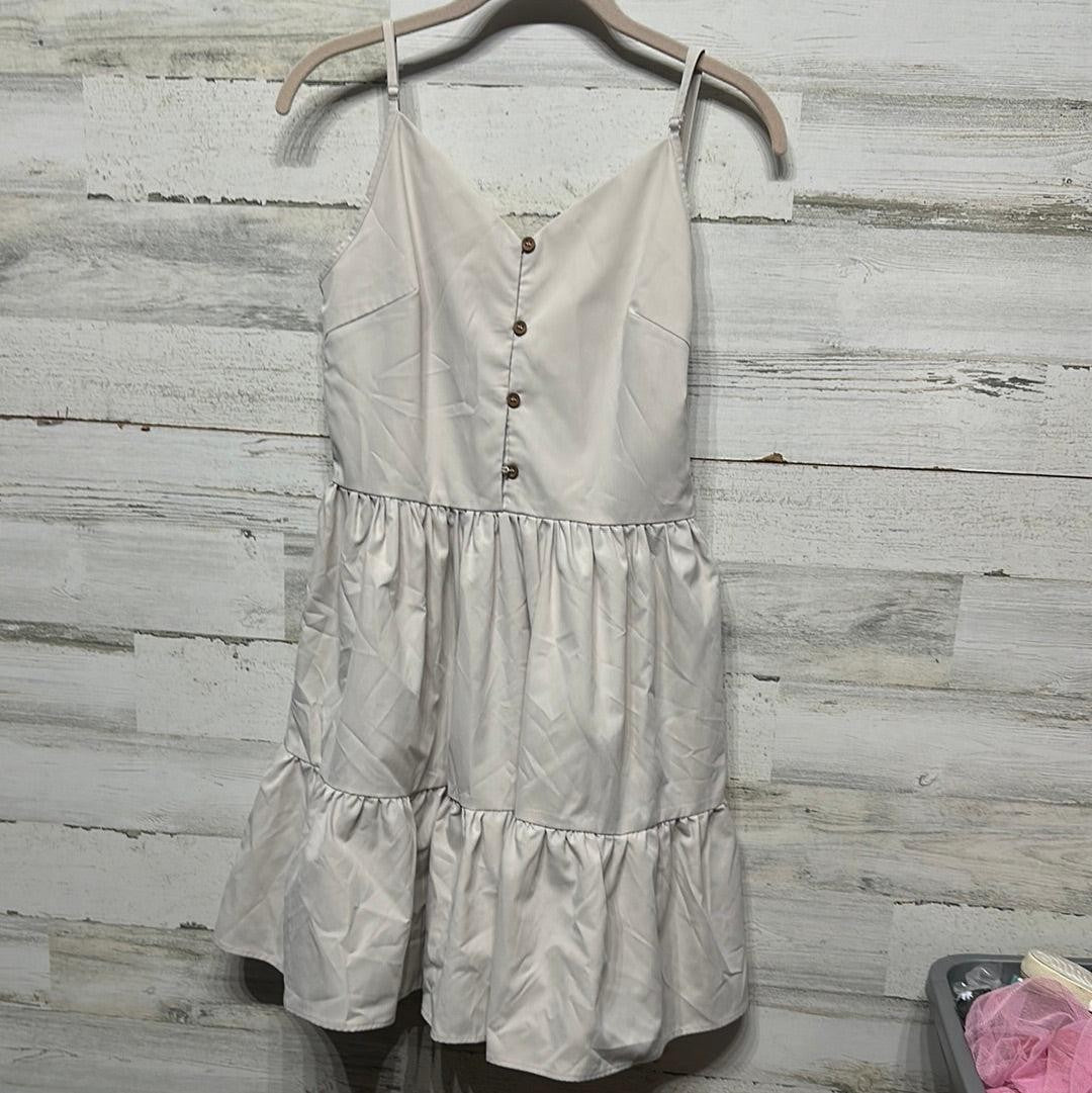 Mini Dress Women Small (Oversized) Beige Tiered Button Front Spaghetti Strap0