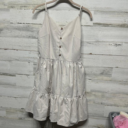 Mini Dress Women Small (Oversized) Beige Tiered Button Front Spaghetti Strap0