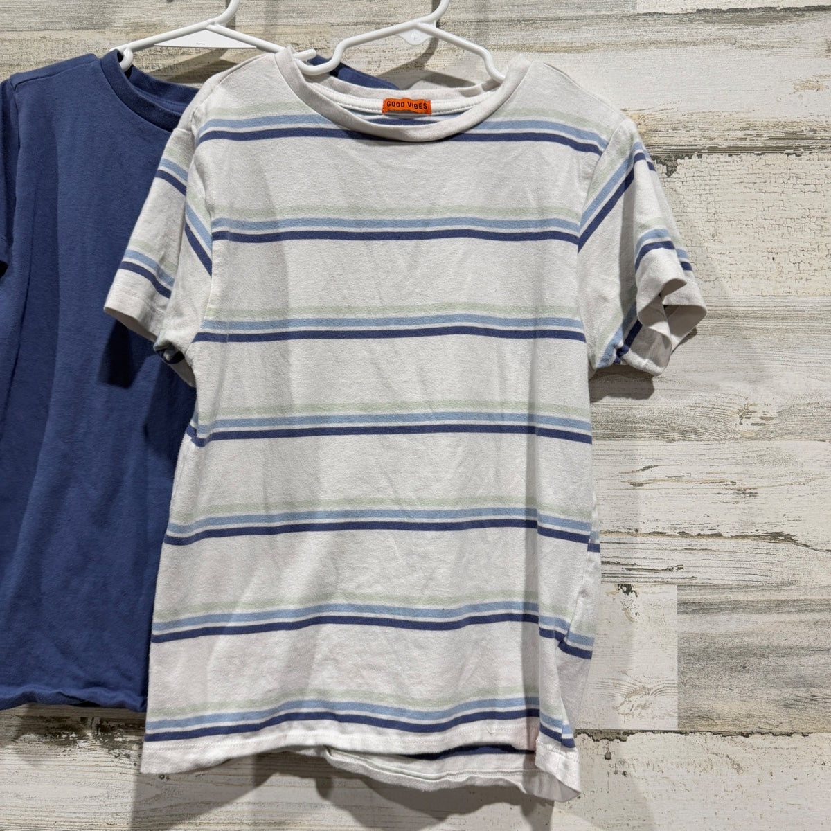 Free Planet T-Shirt Set Boys 7 Green Blue White Striped Casual Skater GUC*2