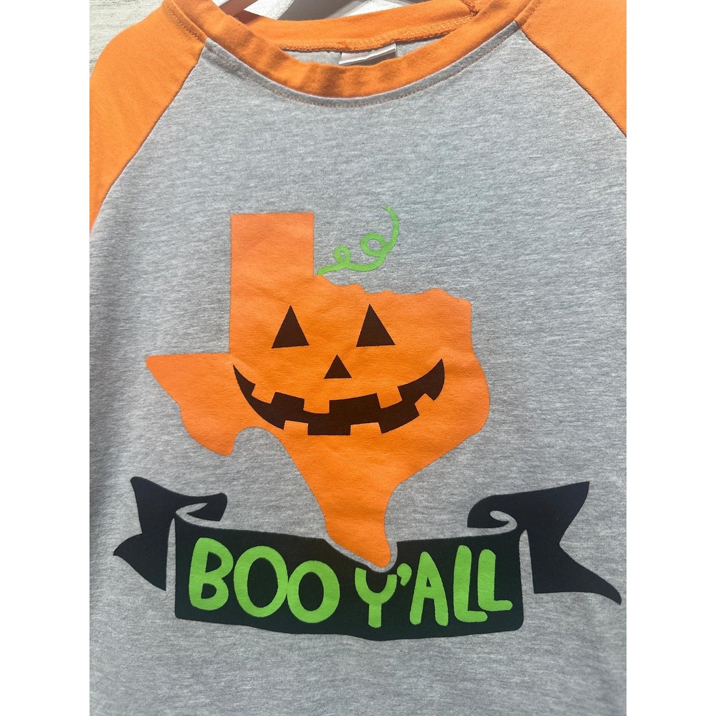 Halloween Shirt Kids XL Grey Orange Texas Boo Yall Raglan1