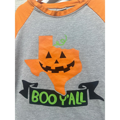 Halloween Shirt Kids XL Grey Orange Texas Boo Yall Raglan1