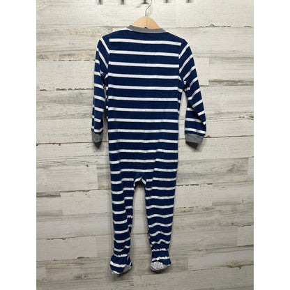 Carter's Footed Pajamas Boys 4T Navy Blue Striped Football Fleece EUC2