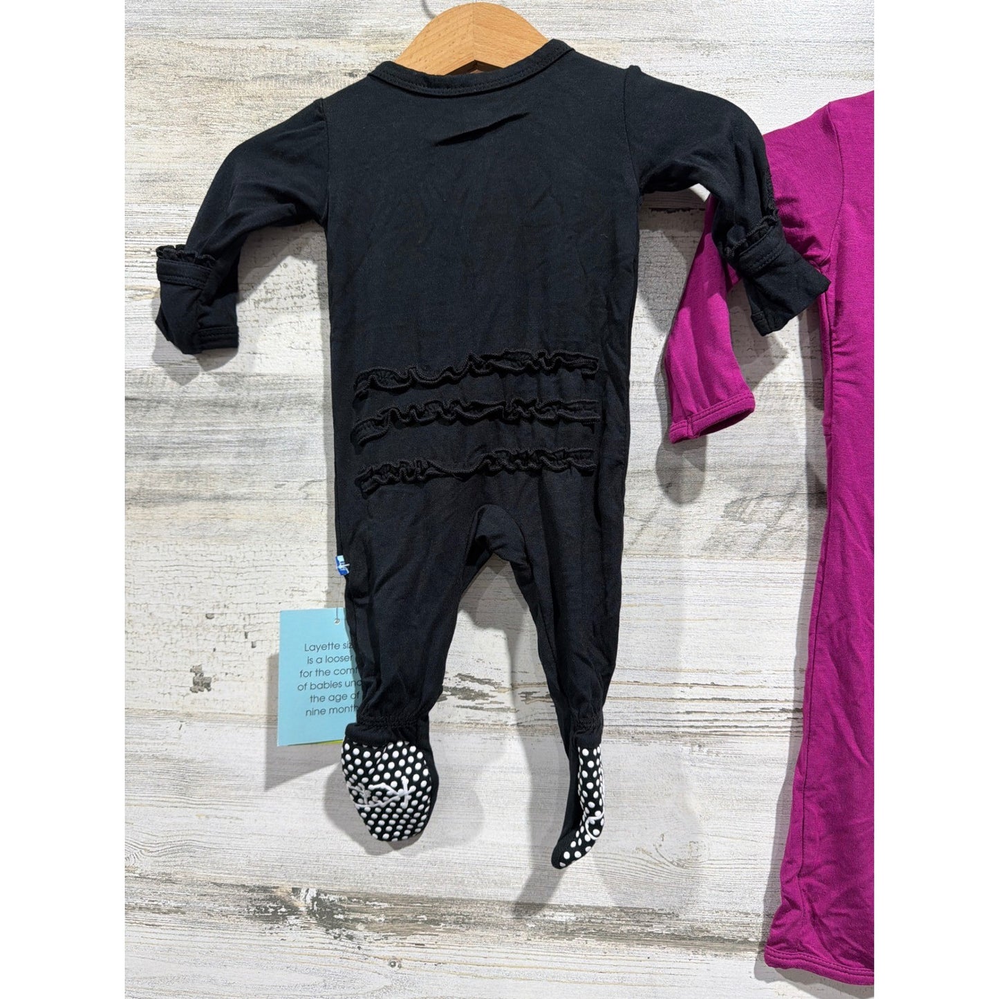 KicKee Pants Bamboo Footie Bundle Girls NB 0-3M Black Purple Ruffle Solid NWT2