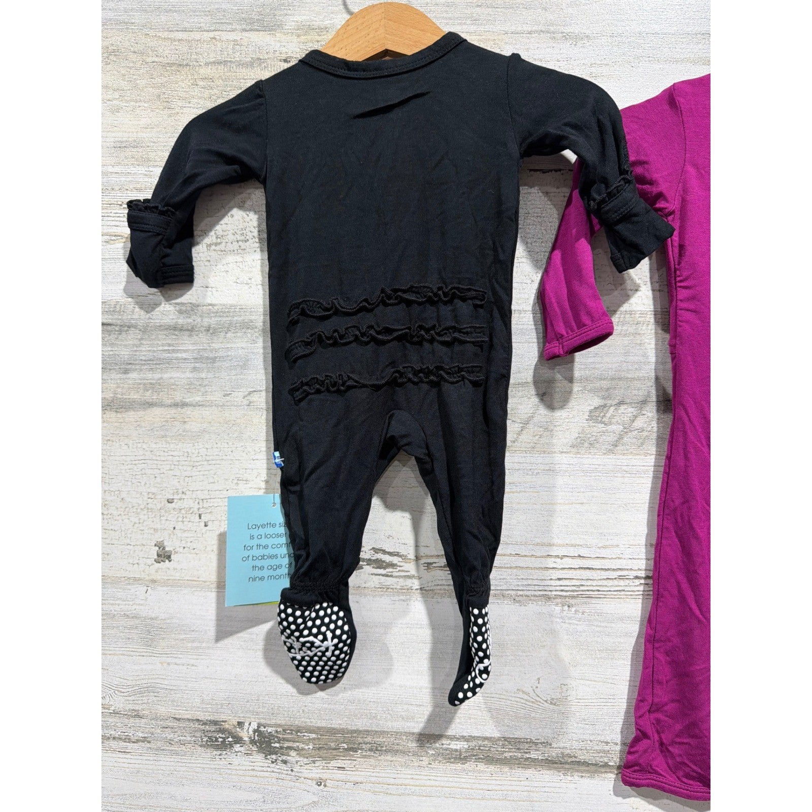 KicKee Pants Bamboo Footie Bundle Girls NB 0-3M Black Purple Ruffle Solid NWT2