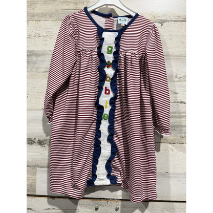 Southern Taters Smocked Dress Girls 5 Maroon Stripe Gobble Turkey Fall0