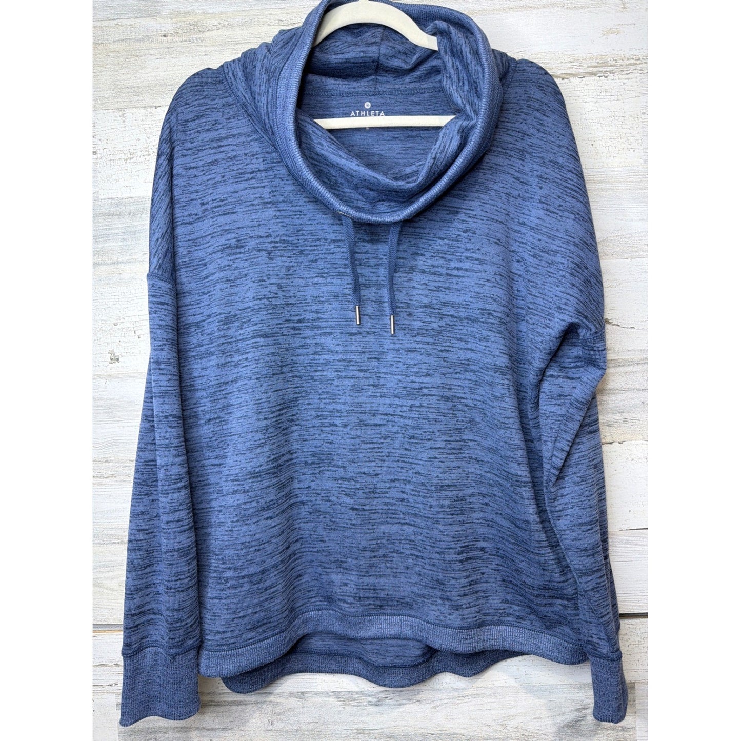 Athleta Puravida Cowl Neck Sweatshirt Womens L Blue Space Dye Athleisure EUC0