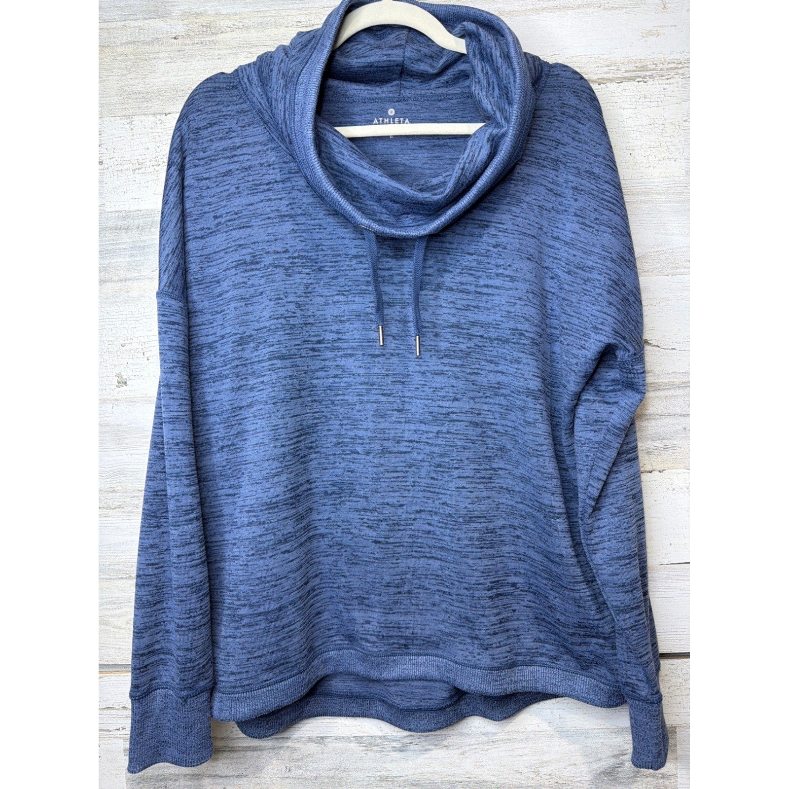 Athleta Puravida Cowl Neck Sweatshirt Womens L Blue Space Dye Athleisure EUC0