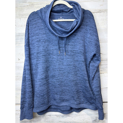 Athleta Puravida Cowl Neck Sweatshirt Womens L Blue Space Dye Athleisure EUC0