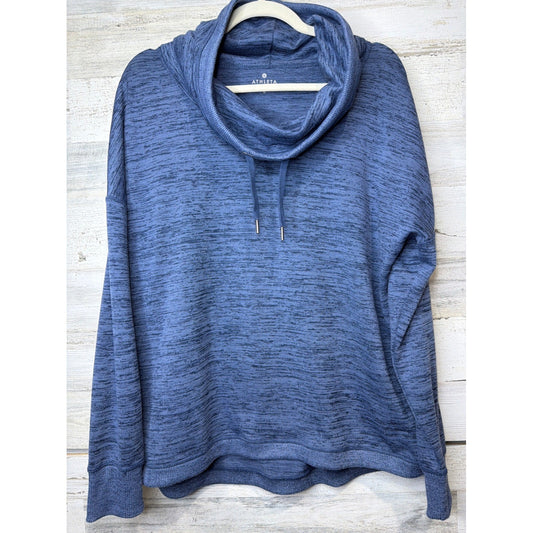 Athleta Puravida Cowl Neck Sweatshirt Womens L Blue Space Dye Athleisure EUC0