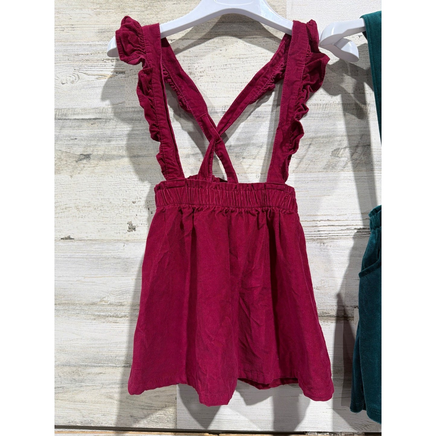 Suspender Skirts Girls 5T Burgundy Green Velvet Corduroy EUC1