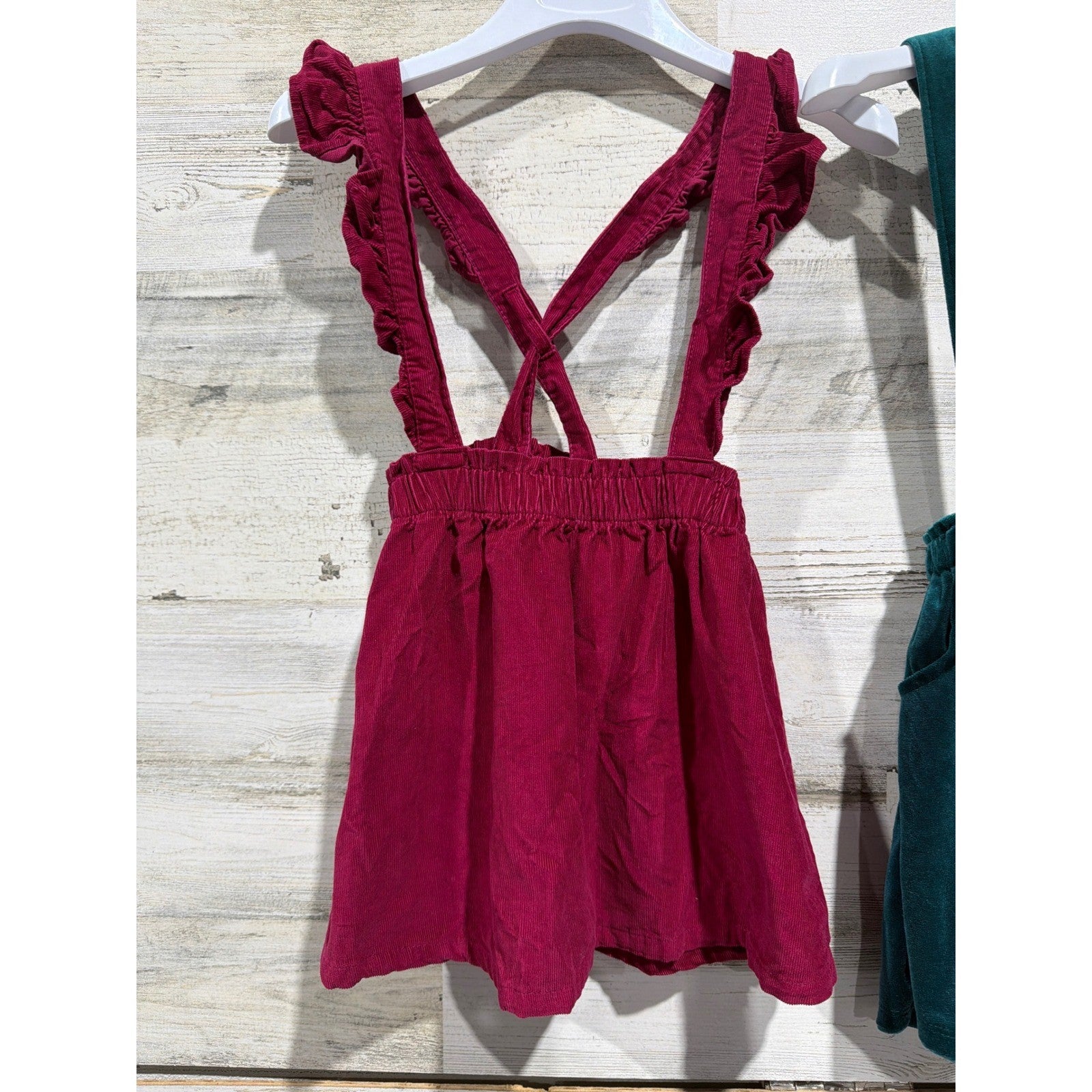 Suspender Skirts Girls 5T Burgundy Green Velvet Corduroy EUC1