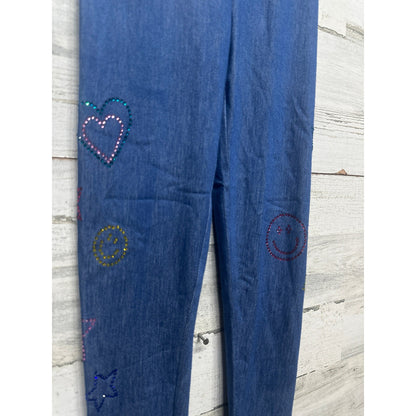 Baby Sara Leggings Girls Size 7 Blue Rhinestone Heart Star Smiley NWT1