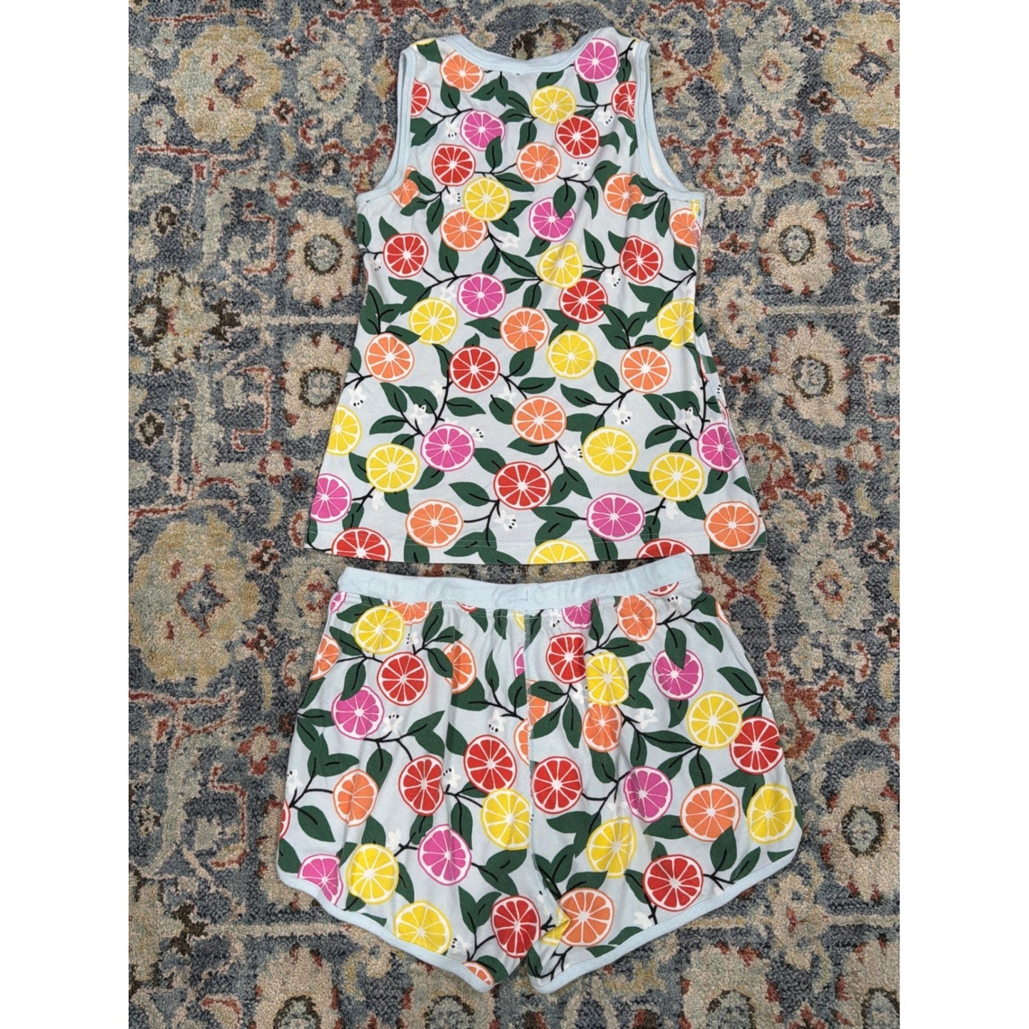 Hanna Andersson Pajama Set Womens Medium Blue Citrus Fruit Organic Cotton EUC4