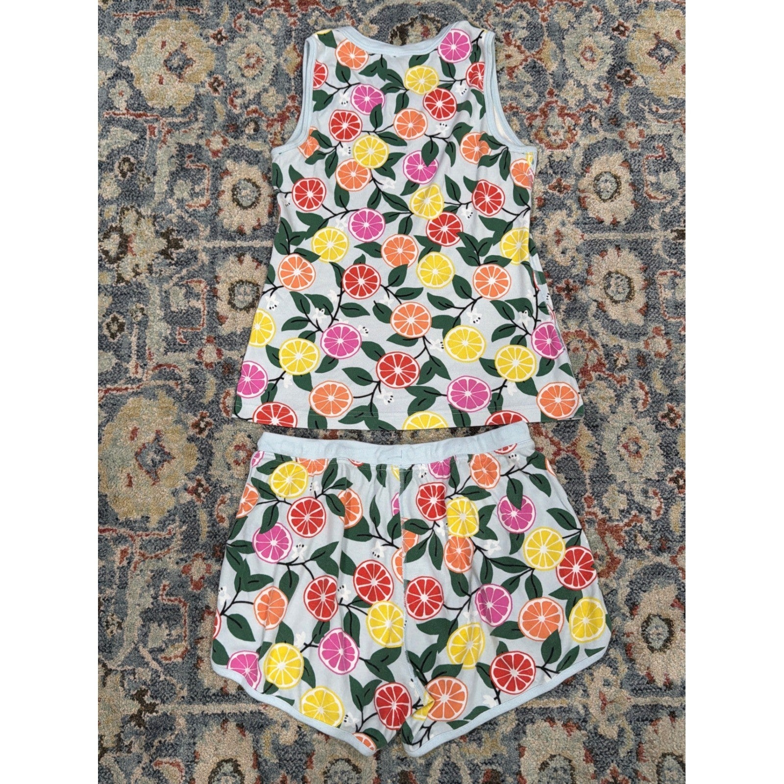 Hanna Andersson Pajama Set Womens Medium Blue Citrus Fruit Organic Cotton EUC4