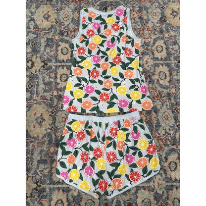 Hanna Andersson Pajama Set Womens Medium Blue Citrus Fruit Organic Cotton EUC4