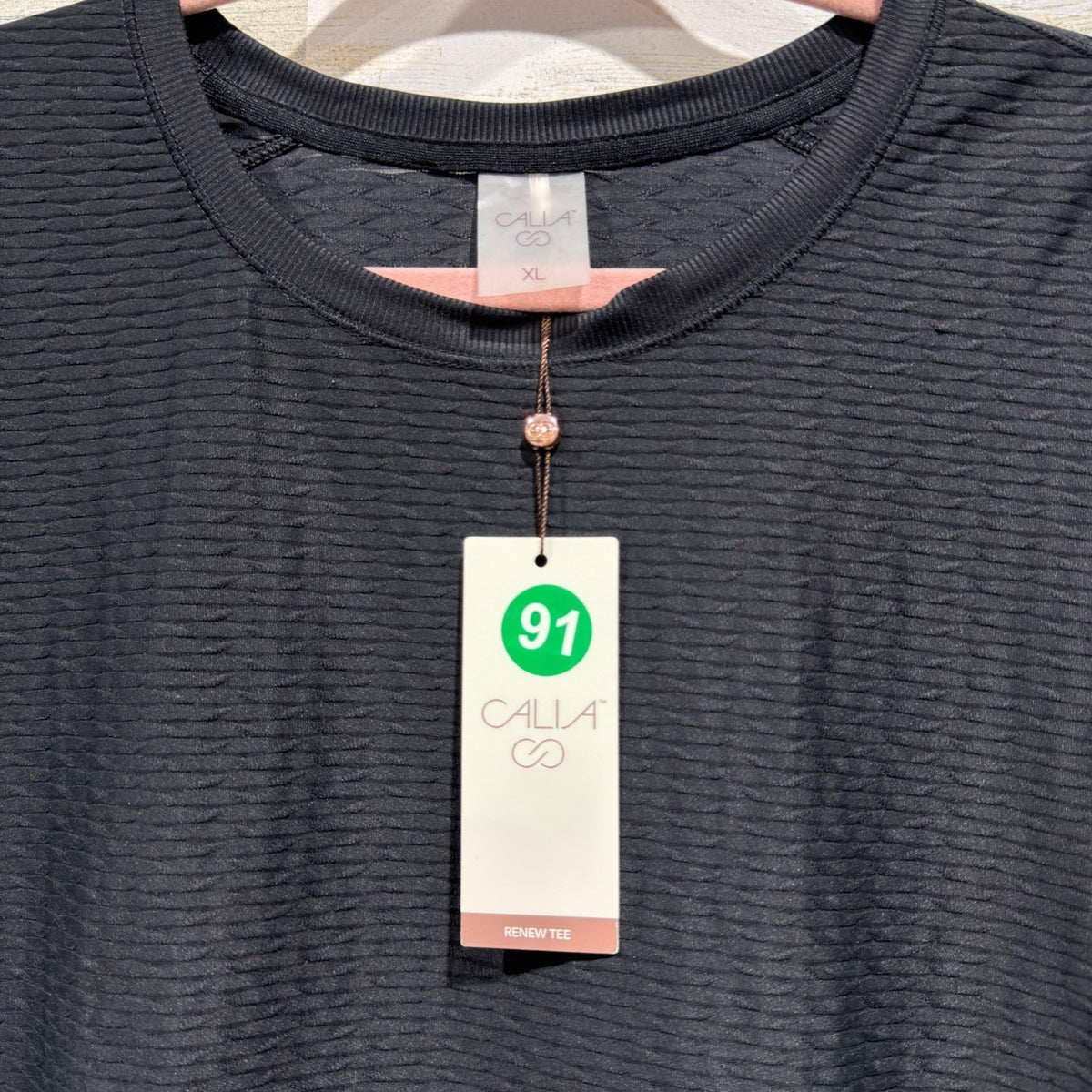 CALIA Renew Tee Women XL Pure Black Textured Wicking Activewear NWT1