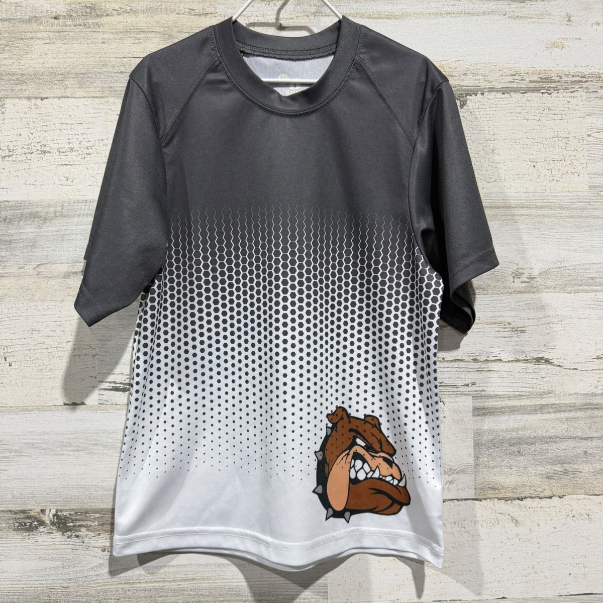 Badger Sport Shirt Youth XS Grey White Hexagon Bulldog Athletic EUC0
