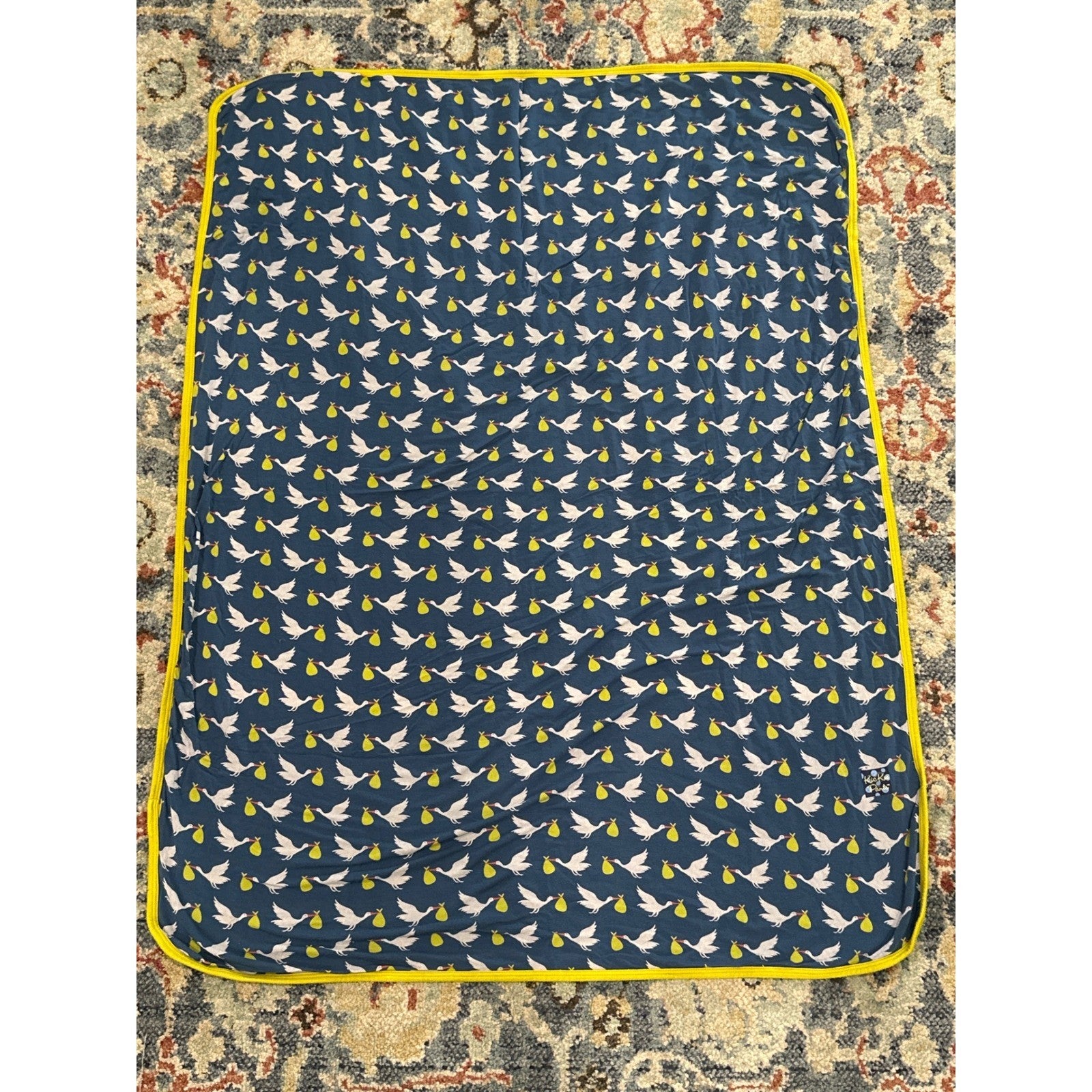 KicKee Pants Stroller Blanket Blue Stork Print0