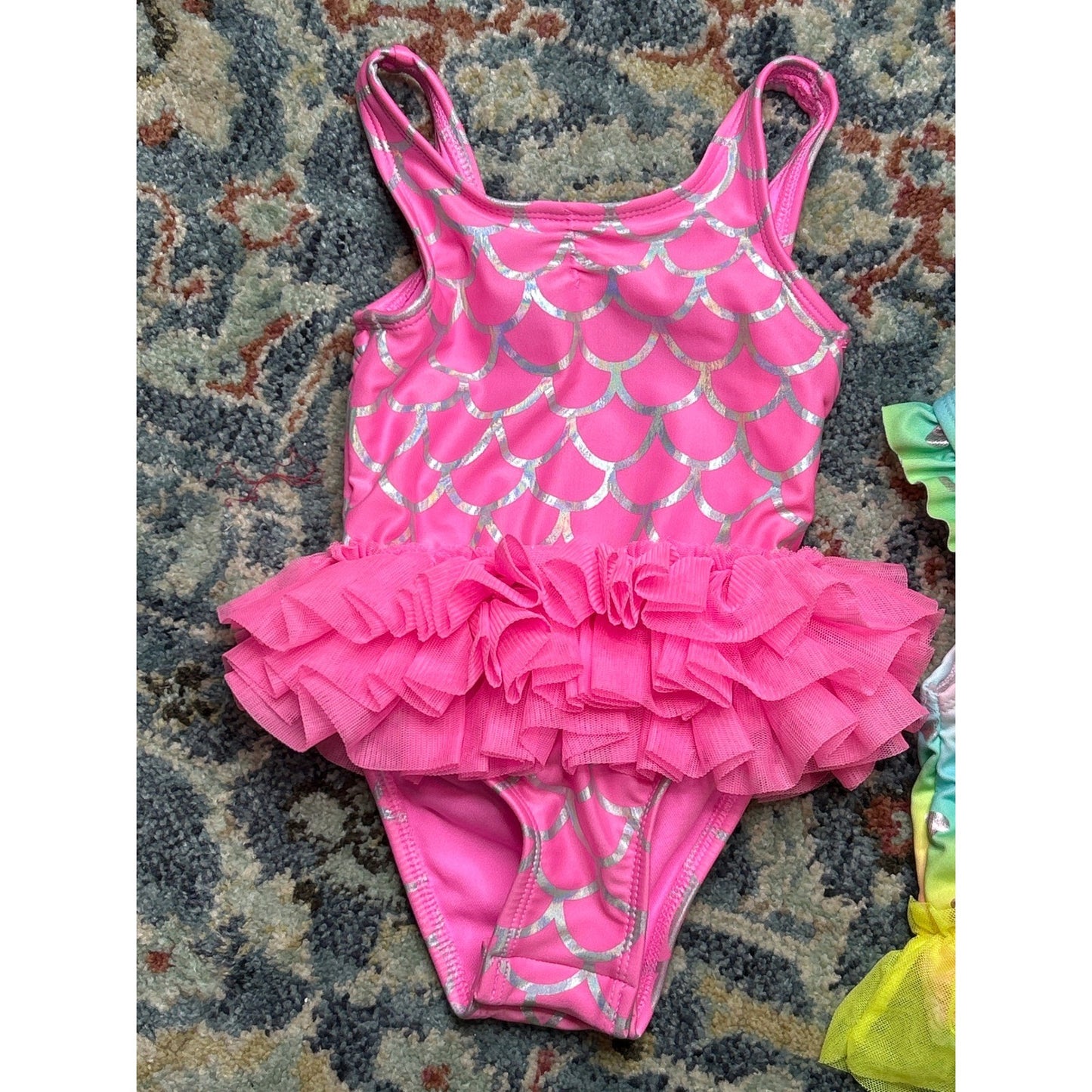Cat & Jack Penelope Mack Swimsuit Bundle Girls 18M Pink Rainbow Mermaid EUC1