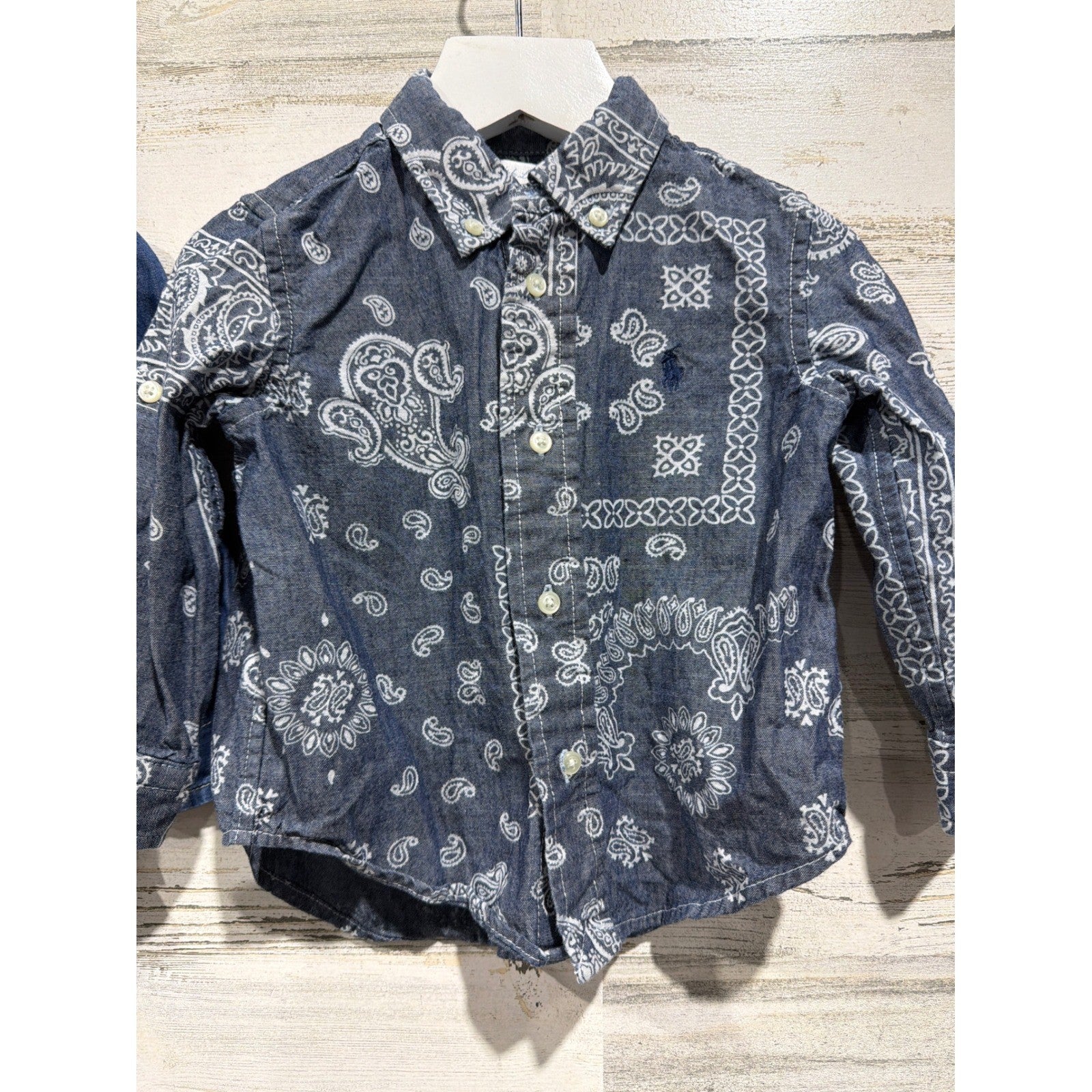 Ralph Lauren Lucky Brand Shirts Boys 18M Blue Western Denim Paisley EUC1