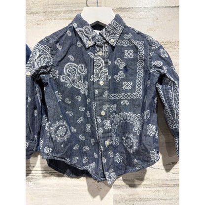 Ralph Lauren Lucky Brand Shirts Boys 18M Blue Western Denim Paisley EUC1