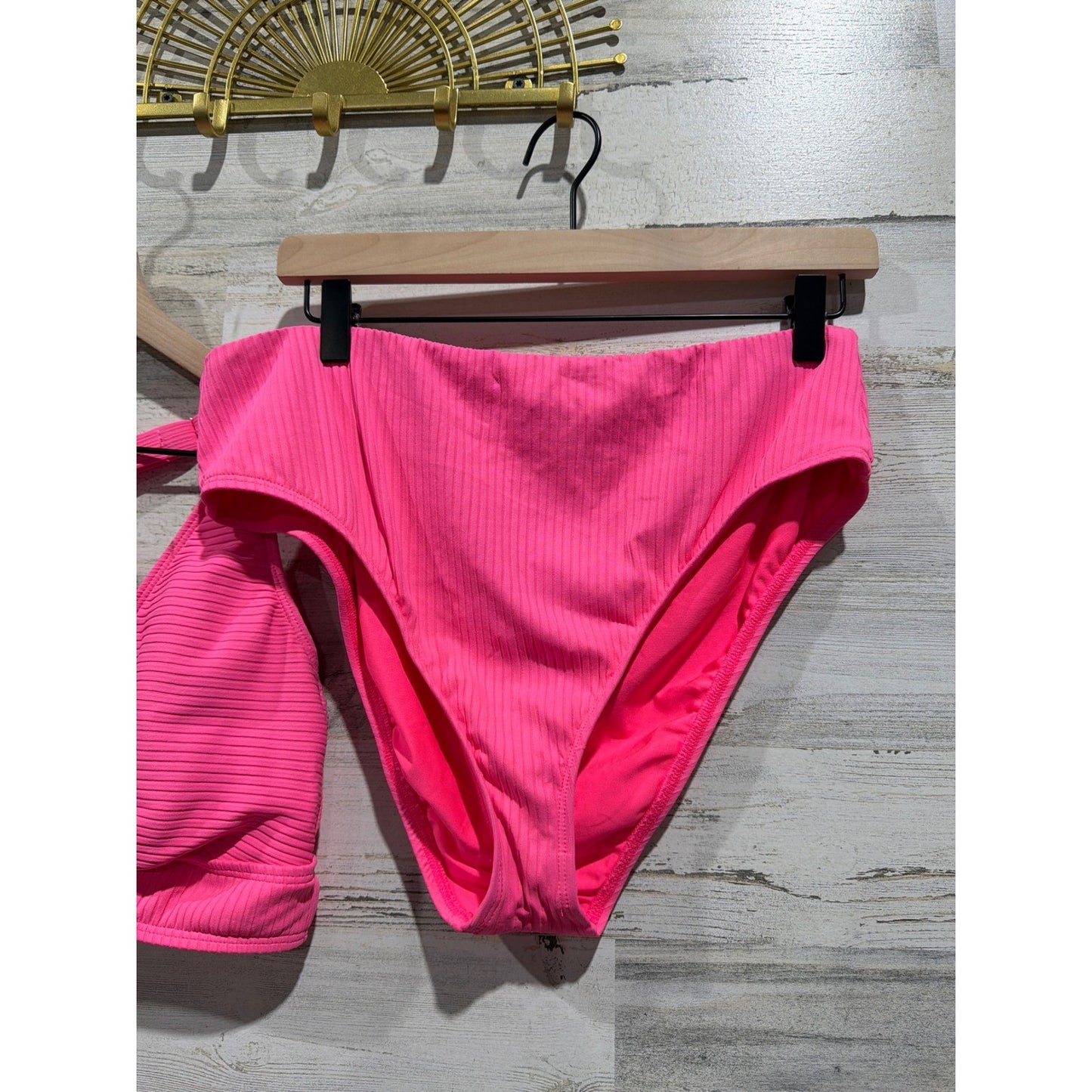 Next Bikini Set Women 38B/C Top XL Bottoms Pink Ribbed High Waist Barbiecore3
