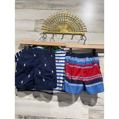 Ralph Lauren Bundle Boys 18-24M Blue Striped Polo Shorts Swim Trunks Preppy EUC5