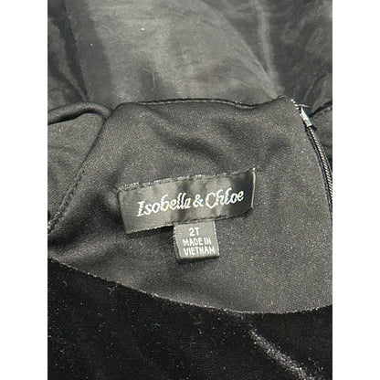Isobella & Chloe Dress Girls 2T Black Velvet Taffeta Rosette Ruffle EUC4