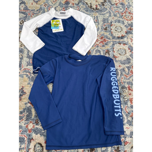 RuggedButts Flap Happy Rash Guard Bundle Boys 5 Navy Blue UPF 50+ NWT NWOT0