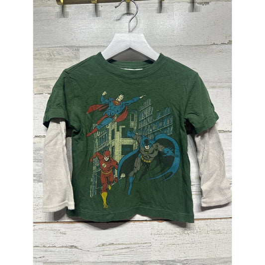 Gap Junk Food Layered Graphic Tee Boys 18-24M Green Justice League Hero EUC0