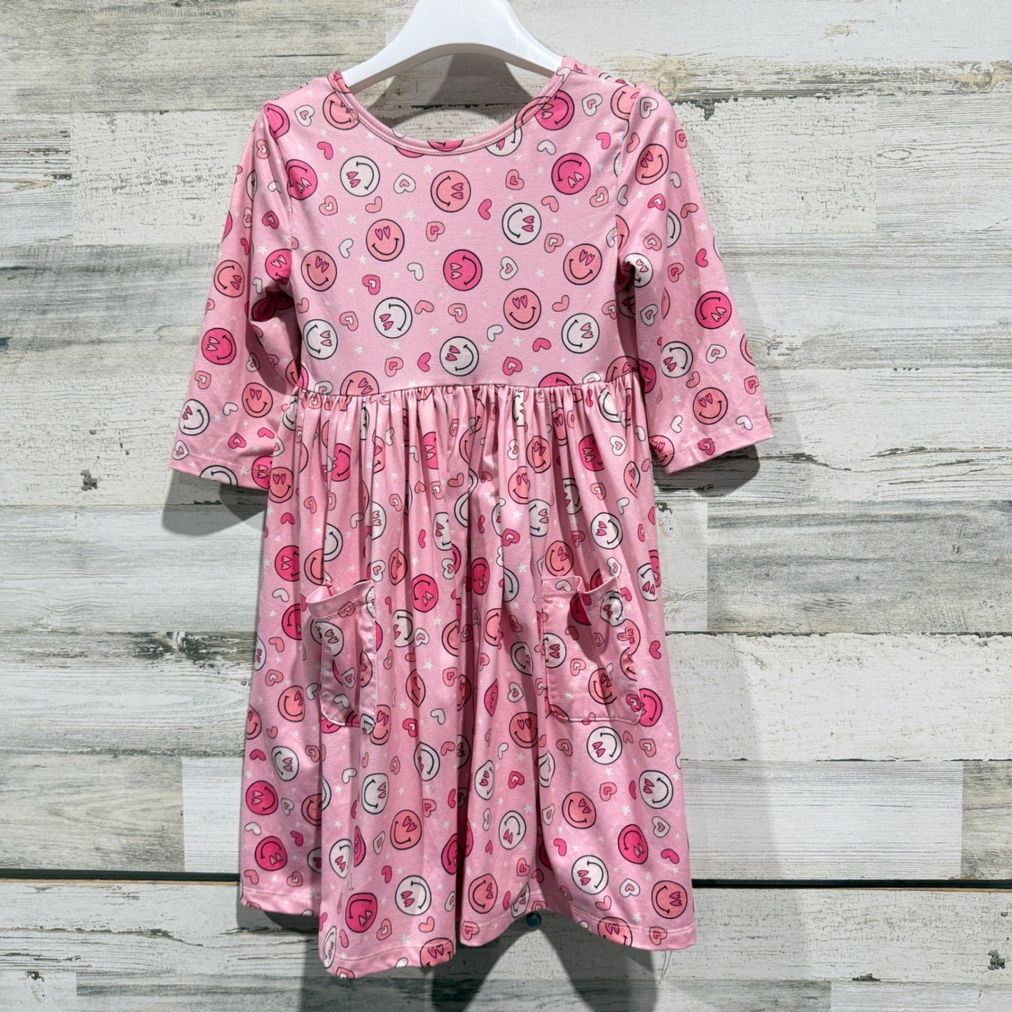 Mila & Rose Dress Girls 5-6 Pink Smiley Face Heart Girly Twirl EUC0