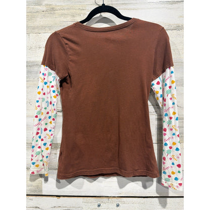 Sanrio Hello Kitty Shirt Girls 10/12 Brown Glitter Graphic Kidcore 20124