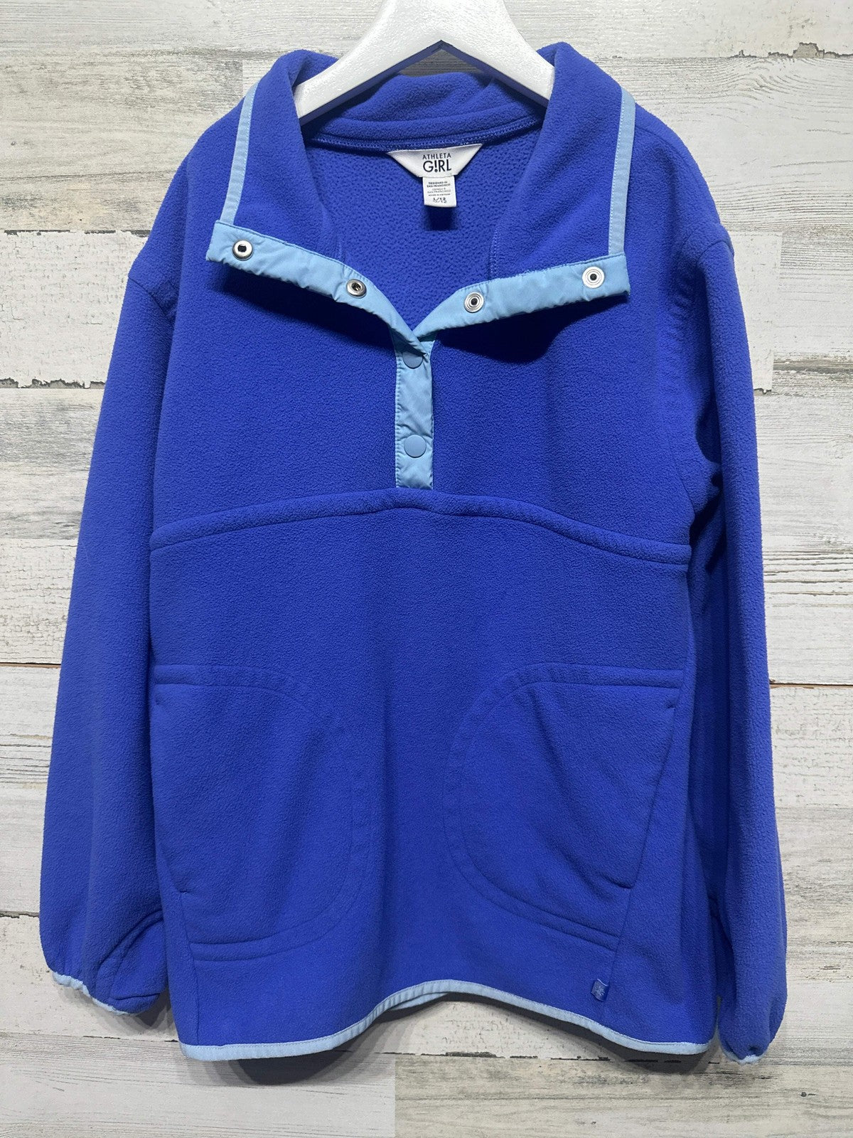 Athleta Fleece Pullover Girls L 12 Blue Snap Neck Mock Neck EUC0