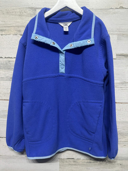 Athleta Fleece Pullover Girls L 12 Blue Snap Neck Mock Neck EUC0