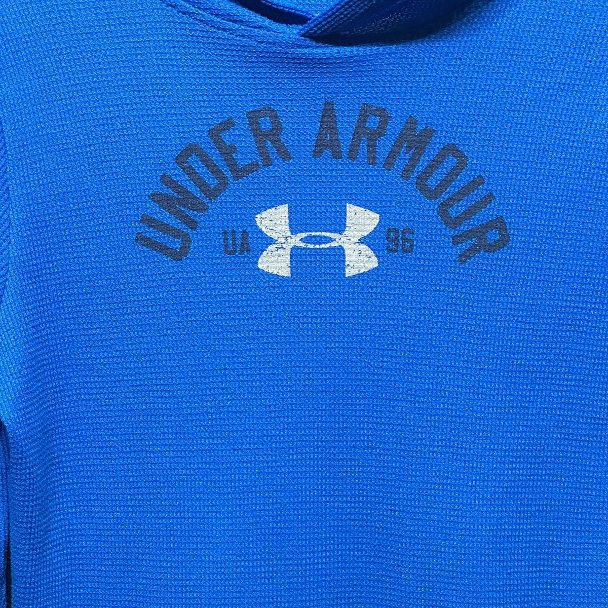 Under Armour Hoodie Boys Large Blue Waffle Knit Graphic Pullover0