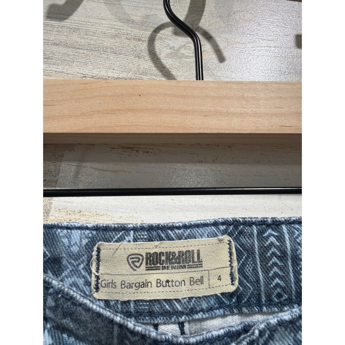 Rock & Roll Denim Bell Bottom Jeans Girls 4 Blue Aztec Western Boho EUC1