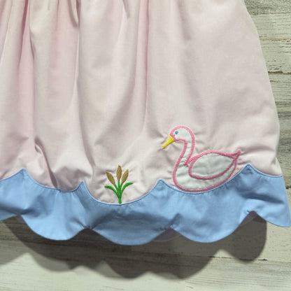 The Beaufort Bonnet Company Girls 4T Dress Pink Blue Swan Scalloped Preppy1