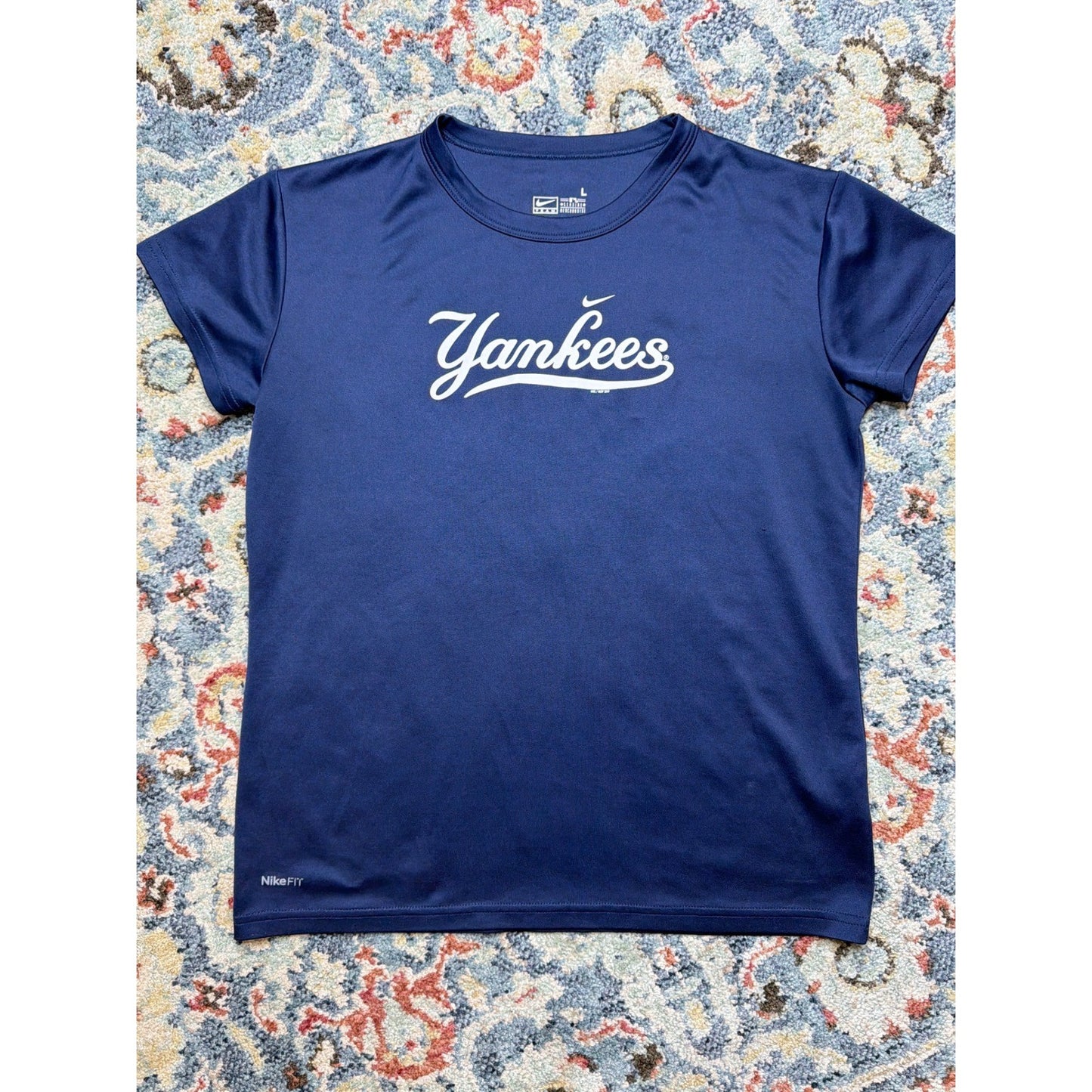 Nike T-Shirt Women L Navy Blue Yankees MLB Performance NikeFIT NY New York EUC0