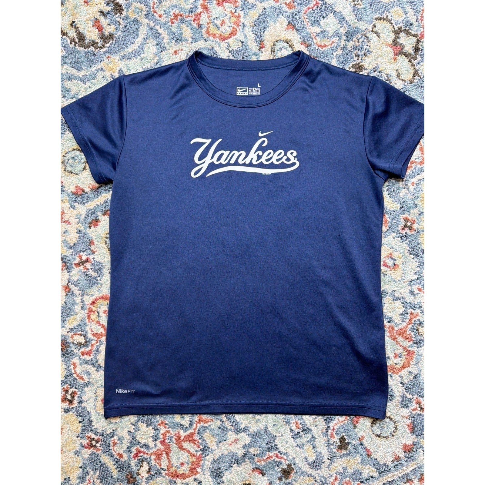 Nike T-Shirt Women L Navy Blue Yankees MLB Performance NikeFIT NY New York EUC0