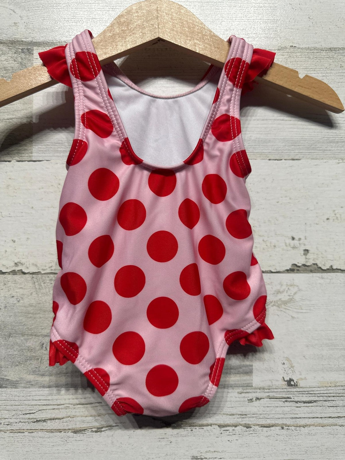 Disney Swimsuit Girls 3M Pink Red Polka Dot Minnie Mouse Ruffle EUC1