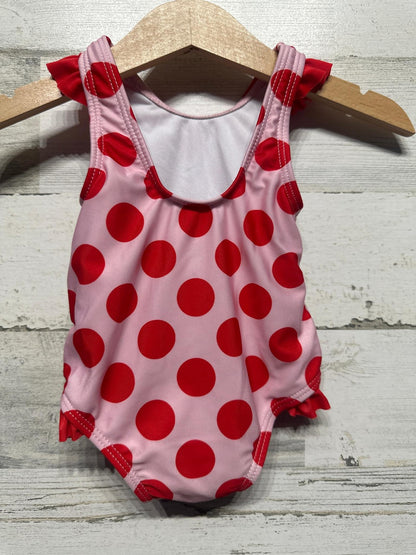 Disney Swimsuit Girls 3M Pink Red Polka Dot Minnie Mouse Ruffle EUC1