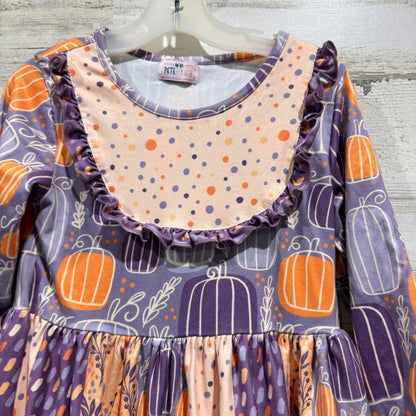 Pete + Lucy Pumpkin Dress Girls 6/6X Purple Orange Ruffle Fall Boutique1