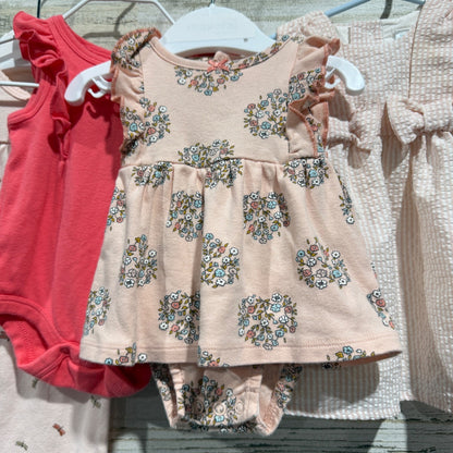 Newborn Baby Girl Bundle NB Pink Cotton Floral Seersucker Dress Gown Lot1
