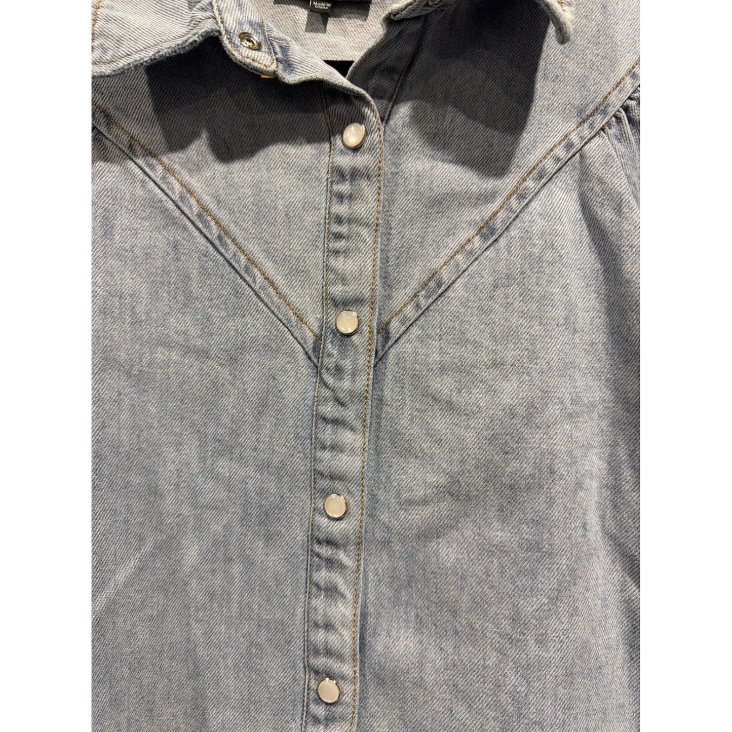 Vici Denim Top Women Large Blue Puff Sleeve Western Button Down EUC3