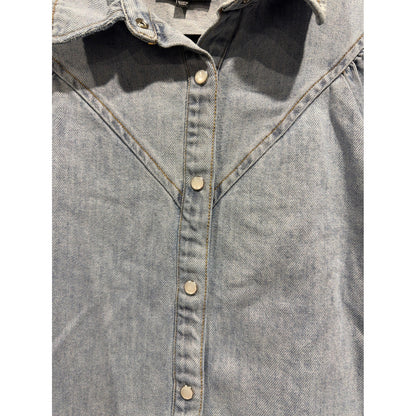 Vici Denim Top Women Large Blue Puff Sleeve Western Button Down EUC3