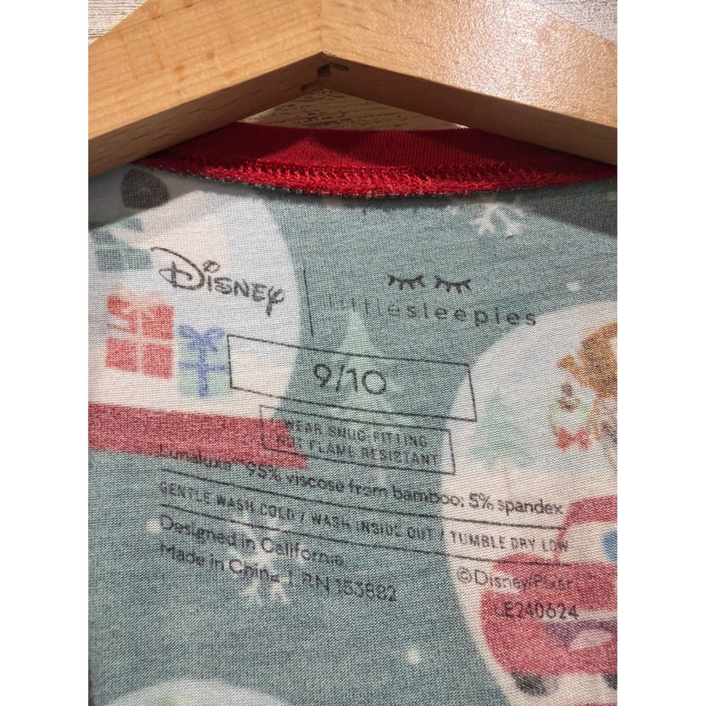 Little Sleepies Pajama Top Kids 9/10 Green Disney Pixar Holiday Bamboo EUC3