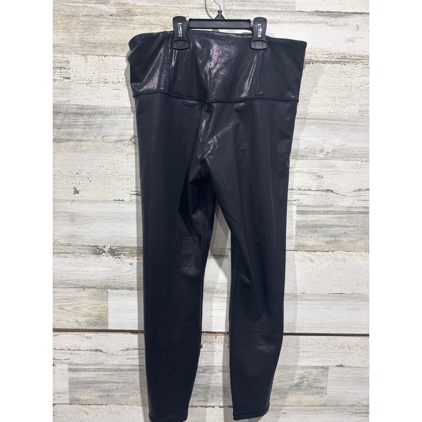 Athleta Shimmer Leggings Women Large Black Metallic Elation High Rise EUC1