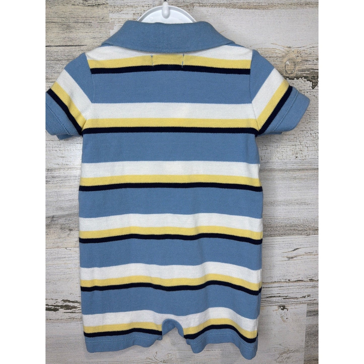 Ralph Lauren Polo Romper Boys 3M Blue Striped Cotton Preppy EUC3