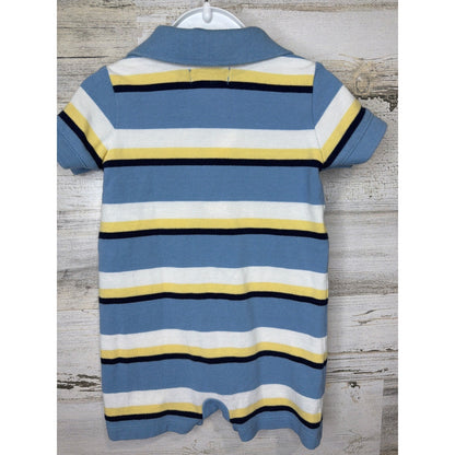 Ralph Lauren Polo Romper Boys 3M Blue Striped Cotton Preppy EUC3